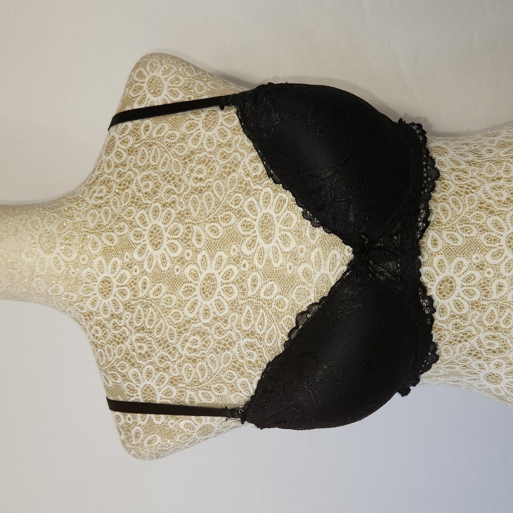 International Intimates Womens Black Floral Lace Underwire Padded Push Up Bra 36